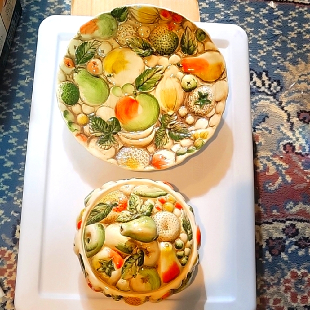 Lefton Fruit Covered bowl and Wall Plate
